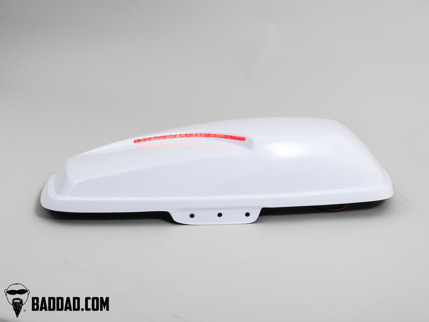 White saddlebag lid with LED taillight, fits Street Glide, Road Glide, Road King, and Electra Glide