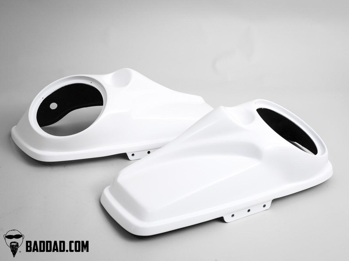 Pair of Street Series 8" fiberglass speaker lids showing curved bodyline and speaker openings