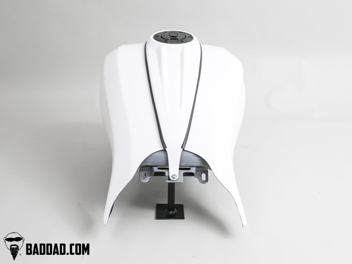 Front view of Vantage Series stretched tank shroud showing dash and gas cap opening