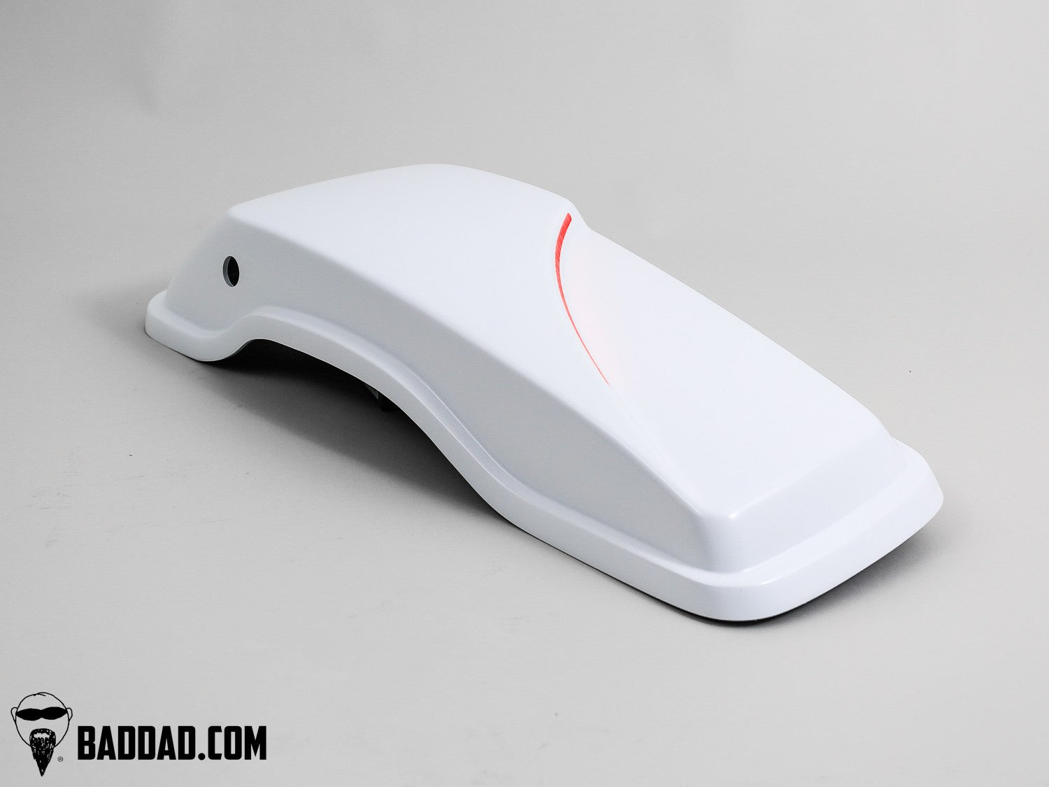 White custom saddlebag lid with LED taillight for Street Glide baggers