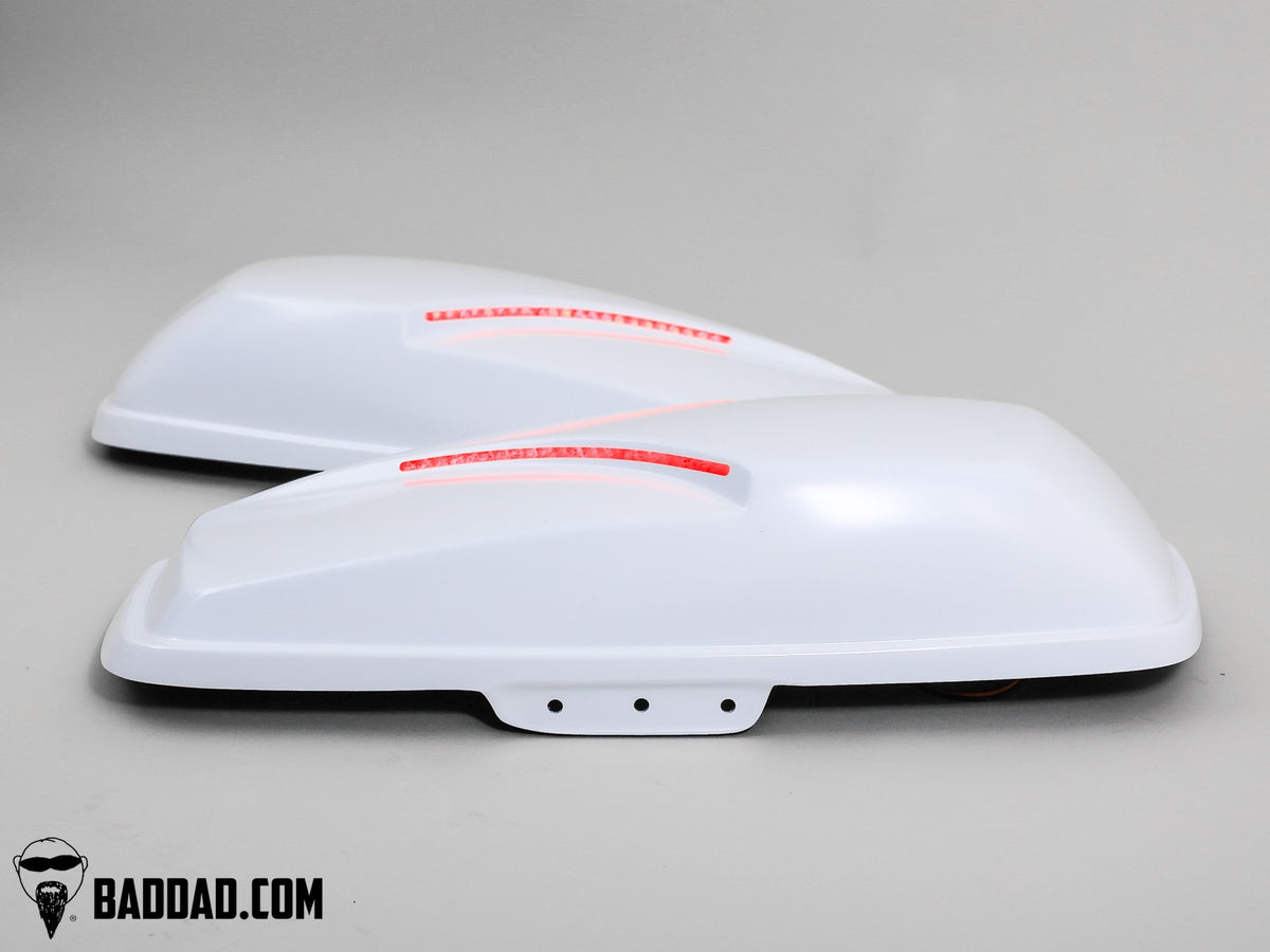 Custom lid set with LED taillights, fits Road King and Electra Glide saddlebags